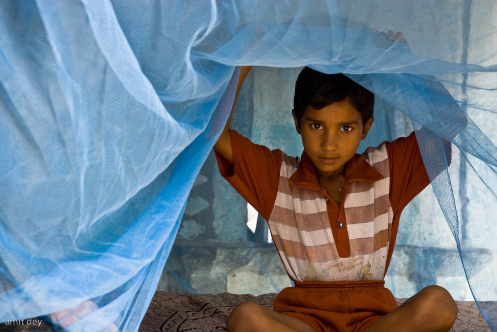 An Indian boy under a bed net